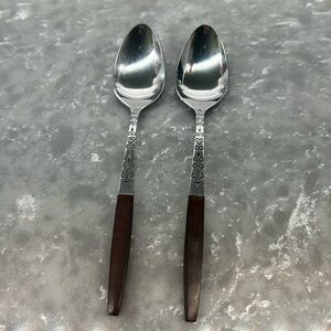 Set of 2 Interpur Stainless Steel Japan Flatware Wooden Handle Teaspoons